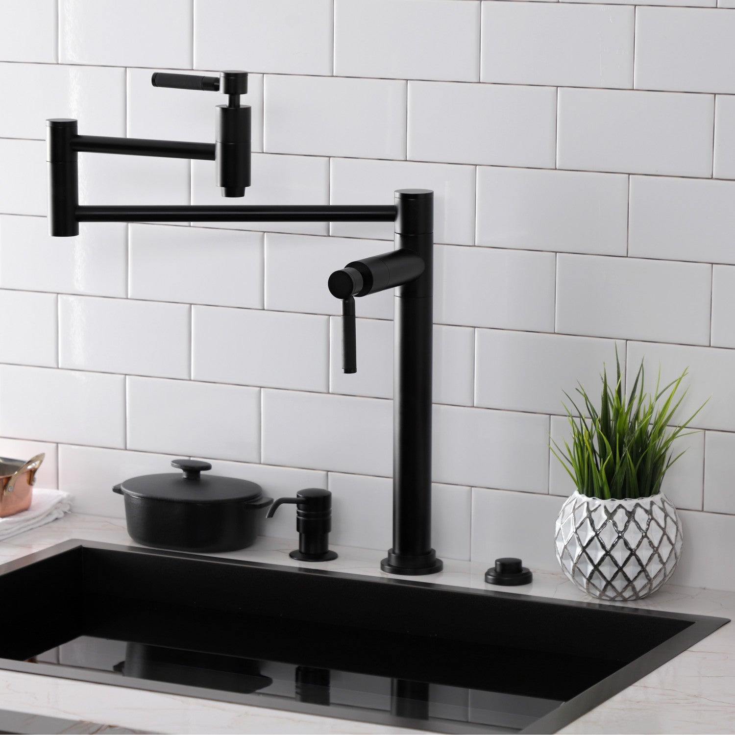 Kingston Sona KS8700DKL - Kaiser Two-Handle 1-Hole Deck Mount Pot Filler Faucet, Matte Black — thumbnail 2